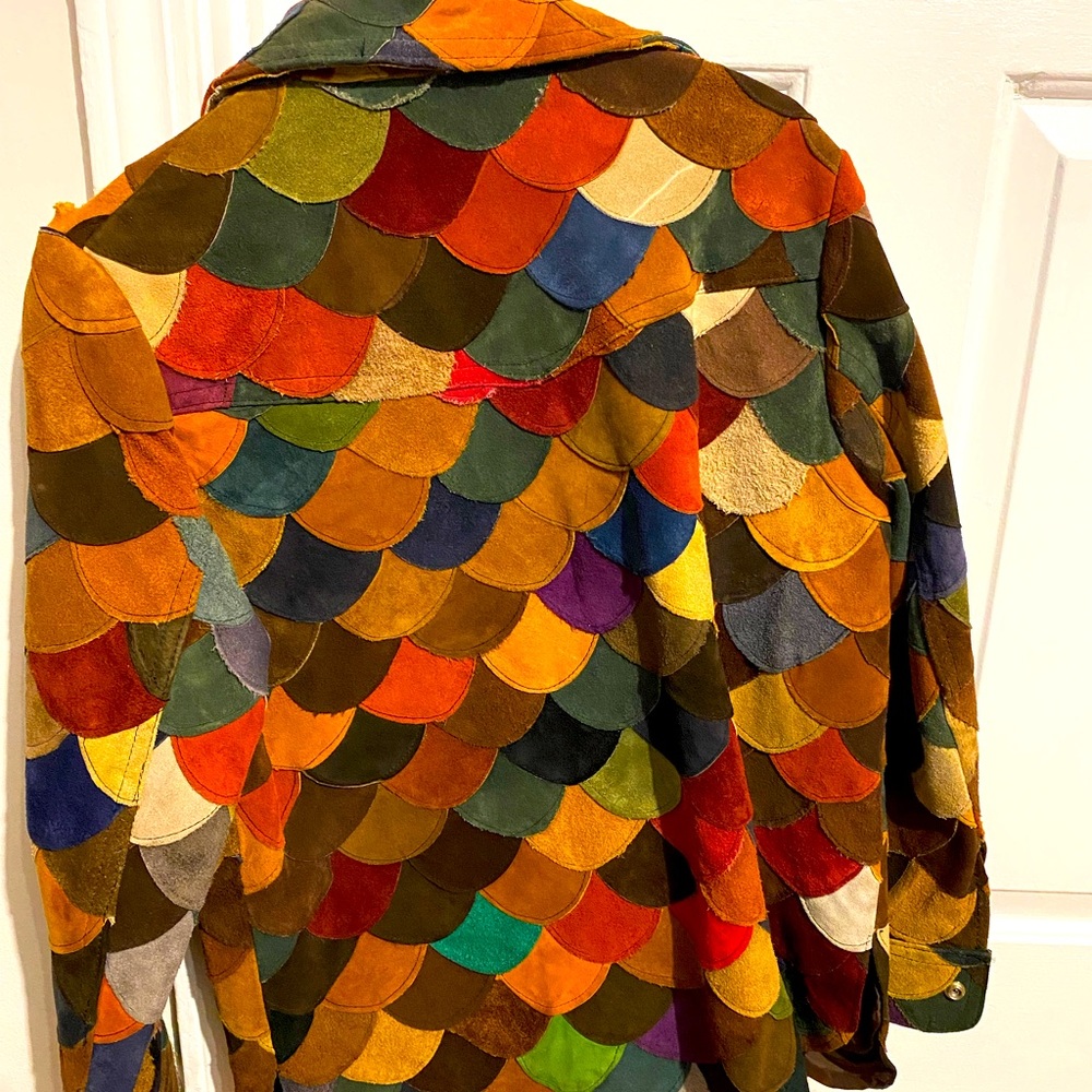 Spice girls jacket, M suede patchwork, fish scale